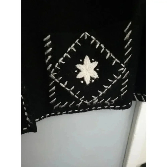 Vtg Napa Valley Button Up Black 100% Wool Embroidered Cardigan‎ Sweater Size Lg - Picture 4 of 9
